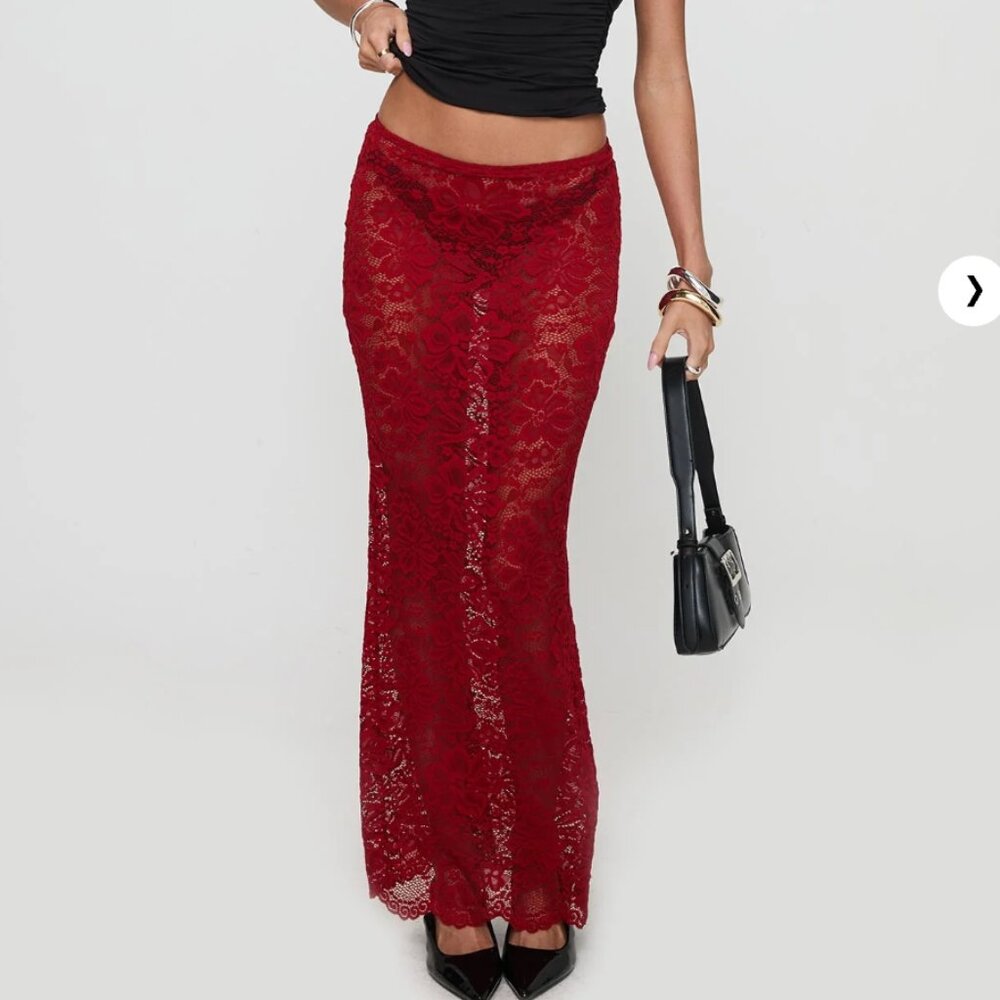 *NEW* Princess Polly lace red maxi skirt